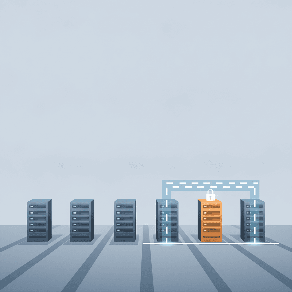 A row of server towers representing frontier AI models. One unit, highlighted in orange and marked with a padlock, has drawn level with the leading pack but stays locked — a metaphor for Kimi K3 reaching frontier performance while its weights remain unreleased.